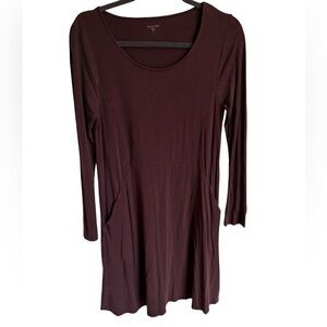 Garnet Hill Brown Long Sleeve Scoop Neck Casual Dress
